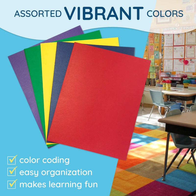 Blue Summit Supplies 50 Two Pocket Folders with Prongs Bulk, 3 Prong Folders with Pockets Bulk, Paper 2 Pocket, Designed for Office and Classroom Use, Assorted 5 Colors - Image 4